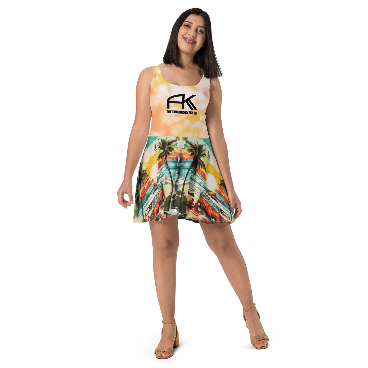 AK Summer Breeze Skater-Dress_ Orange Sunset Surf